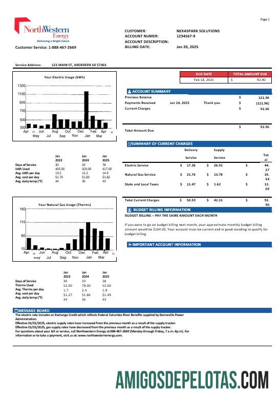 Para baixar modelo de conta de serviços públicos de energia do noroeste dos EUA em formatos Word e PDF, versão 1
